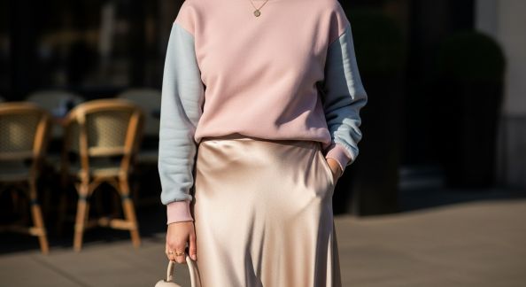 Le combo sweat et jupe satinée : audace et douceur réunies