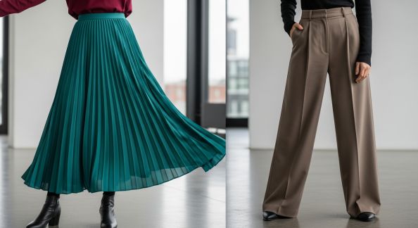 Jupe plissée ou pantalon large : le duel tendance du moment