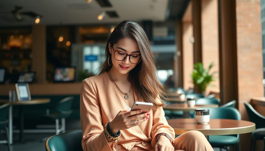 Femme mode lis sur son smartphone
